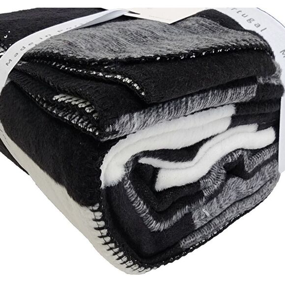 Docofil King Size Soft Blanket Cotton Blend Black White Made In Portugal‎ - Picture 9 of 14